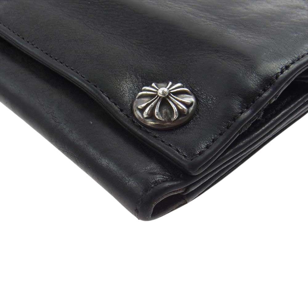 CHROME HEARTS クロムハーツ（原本無） LONG CROSS WALLET グリーシー クロスボタン レザー ロングウォレット ブラック系【中古】