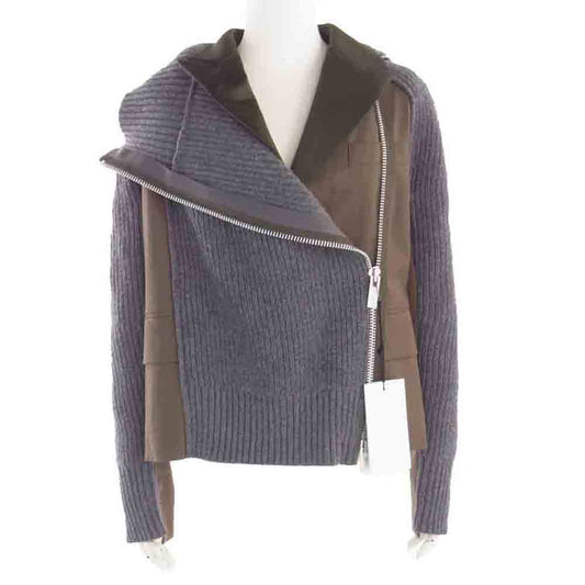 Sacai サカイ 22AW 22-06174 Suiting Knit Jacket スーチング 異素材切替 ニット テーラードジャケット ブルゾン グレー系 ブラウン系 カーキ系 2【中古】