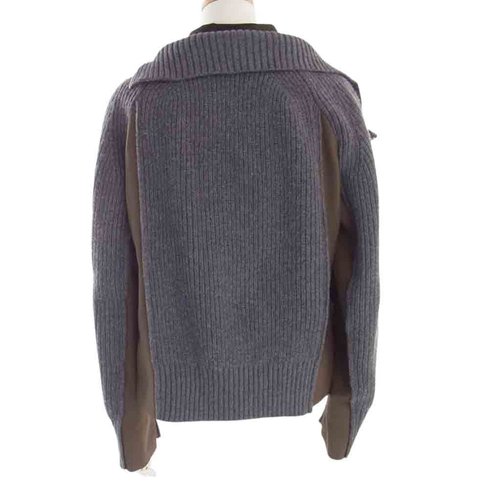 Sacai サカイ 22AW 22-06174 Suiting Knit Jacket スーチング 異素材切替 ニット テーラードジャケット ブルゾン グレー系 ブラウン系 カーキ系 2【中古】