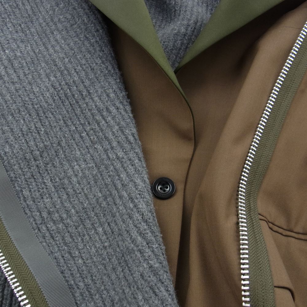 Sacai サカイ 22AW 22-06174 Suiting Knit Jacket スーチング 異素材切替 ニット テーラードジャケット ブルゾン グレー系 ブラウン系 カーキ系 2【中古】