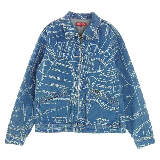 Supreme シュプリーム 19SS Gonz Map Work Jacket ゴンズ マップ ワーク フルジップ デニム ジャケット インディゴブルー系 S【中古】