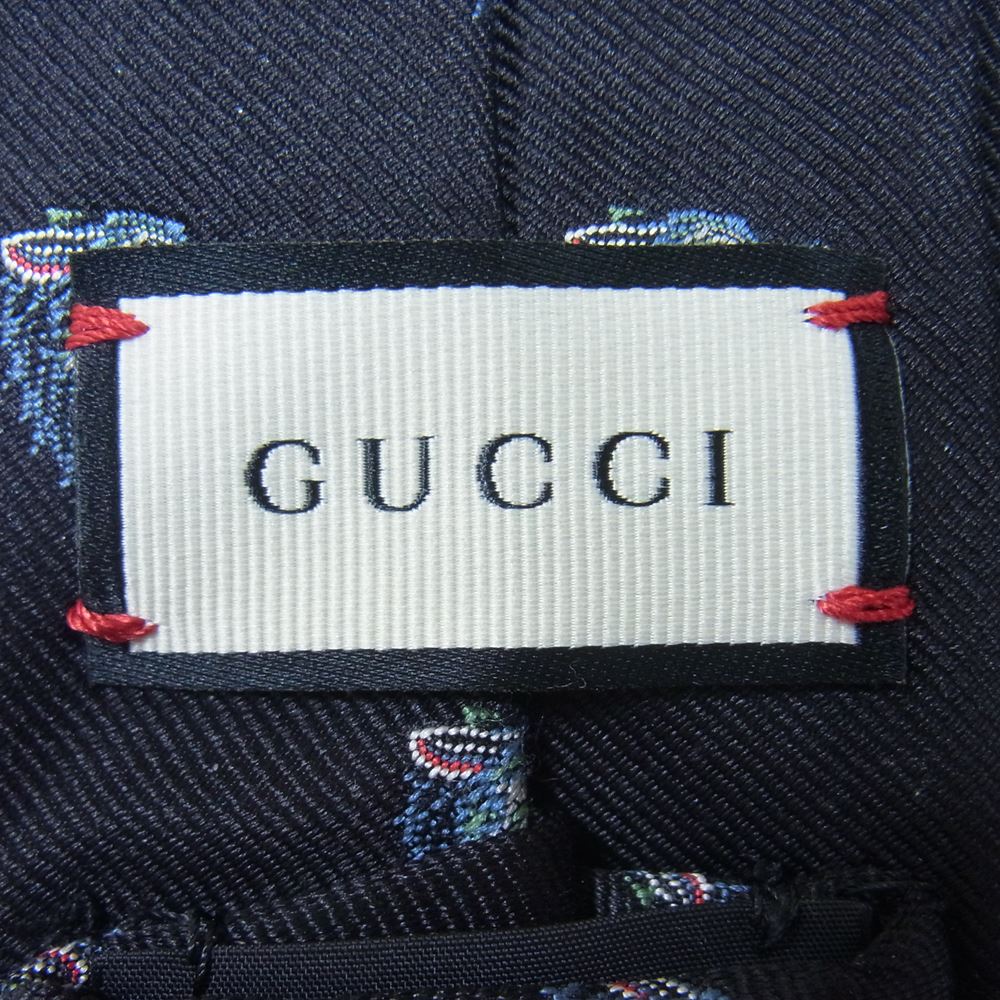 GUCCI グッチ 18SS イタリア製 ケリングジャパンタグ シルク混 ウルフ アニマル ネクタイ ブラック系 ダークネイビー系【中古】