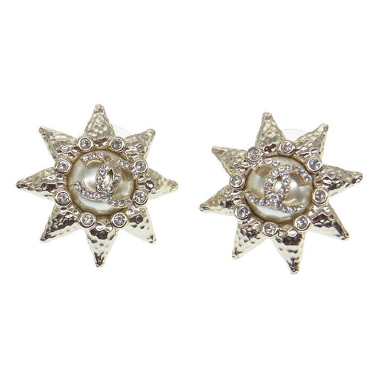 CHANEL シャネル B21C ココマーク ラインストーン ピアス ゴールド系【中古】