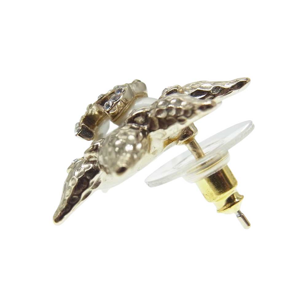 CHANEL シャネル B21C ココマーク ラインストーン ピアス ゴールド系【中古】