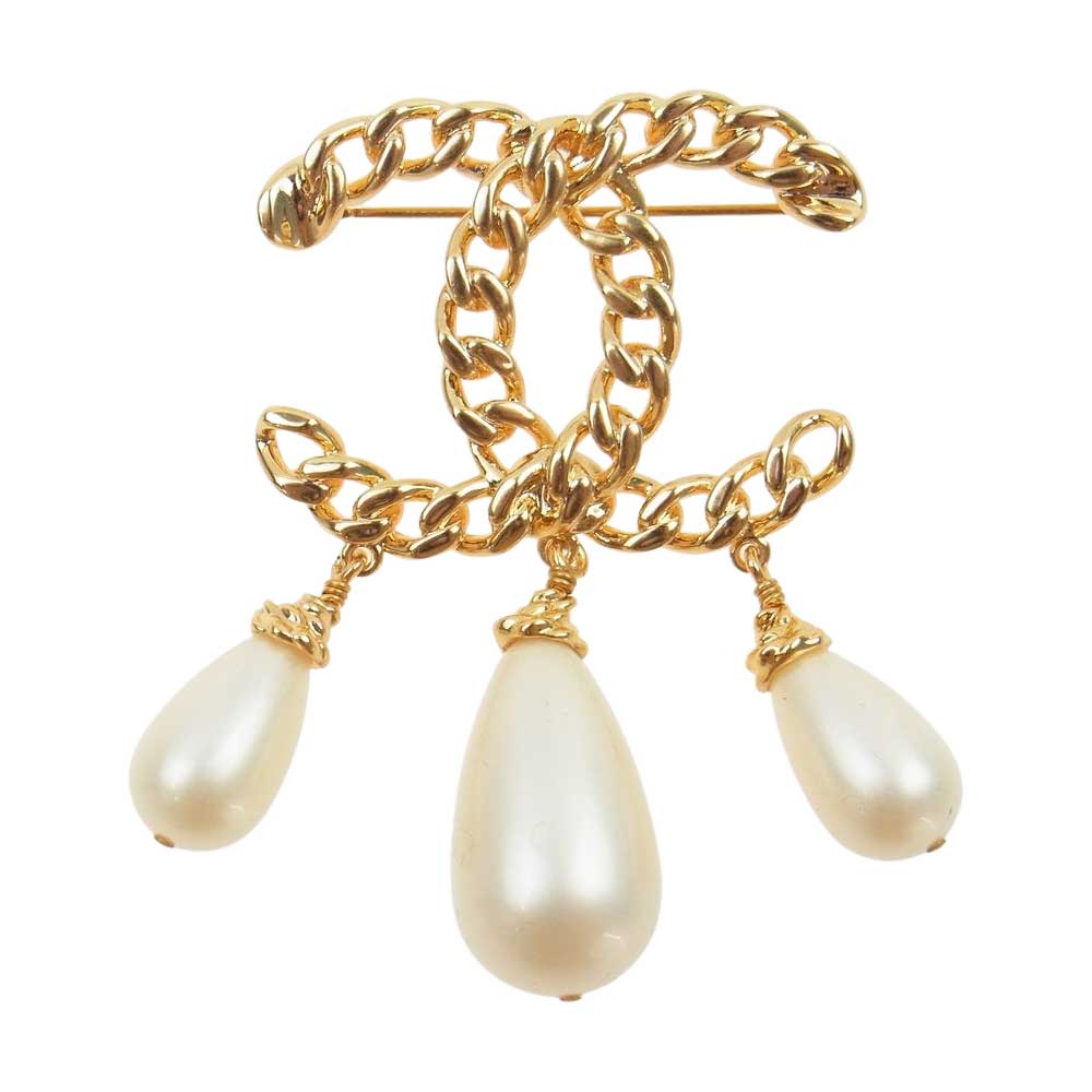 CHANEL シャネル B20K ココマーク パール ティアドロップ ブローチ  ゴールド系【中古】