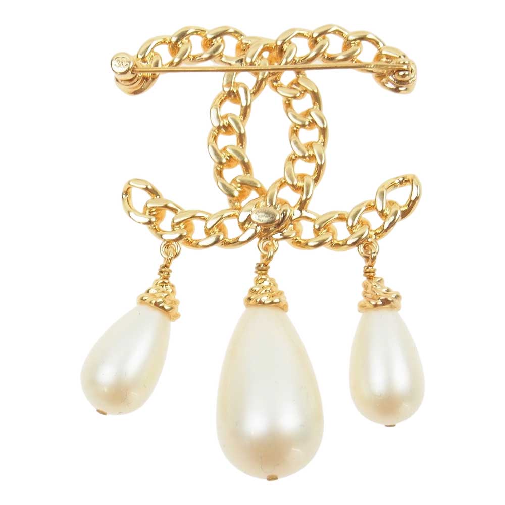 CHANEL シャネル B20K ココマーク パール ティアドロップ ブローチ  ゴールド系【中古】