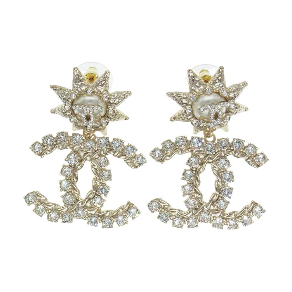 CHANEL シャネル B21C ココマーク ラインストーン スイング ピアス ゴールド系【中古】