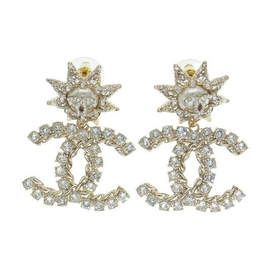 CHANEL シャネル B21C ココマーク ラインストーン スイング ピアス ゴールド系【中古】