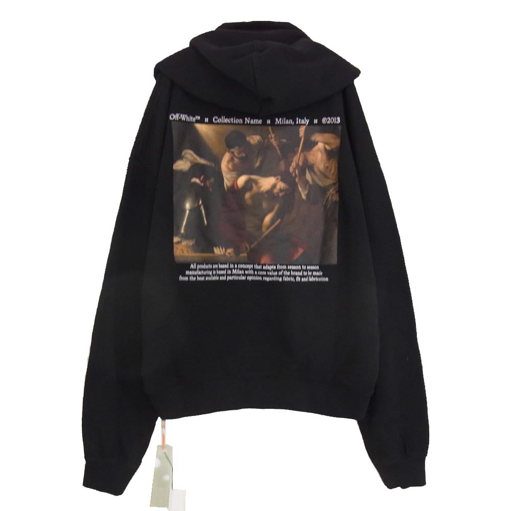 OFF-WHITE オフホワイト 22SS OMBB037S22FLE0071001 国内正規品 イーストランドタグ バックカラヴァッジオ バックプリント ロゴ プルオーバー パーカー フーディ ブラック系 XL【新古品】【未使用】【中古】