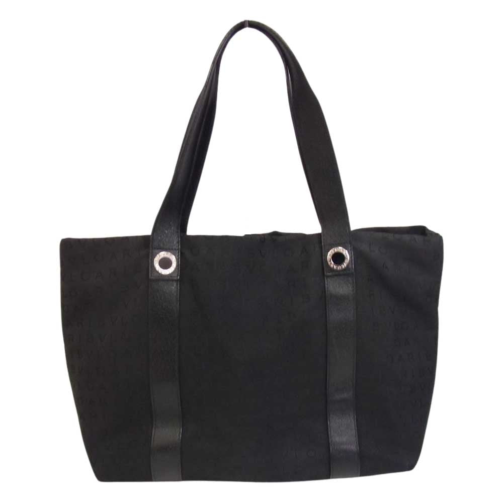 BVLGARI ブルガリ AXEBEG ポーチ付き レザー切替 ロゴマニア トートバッグ ブラック系【中古】