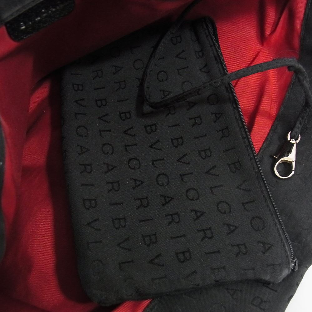 BVLGARI ブルガリ AXEBEG ポーチ付き レザー切替 ロゴマニア トートバッグ ブラック系【中古】
