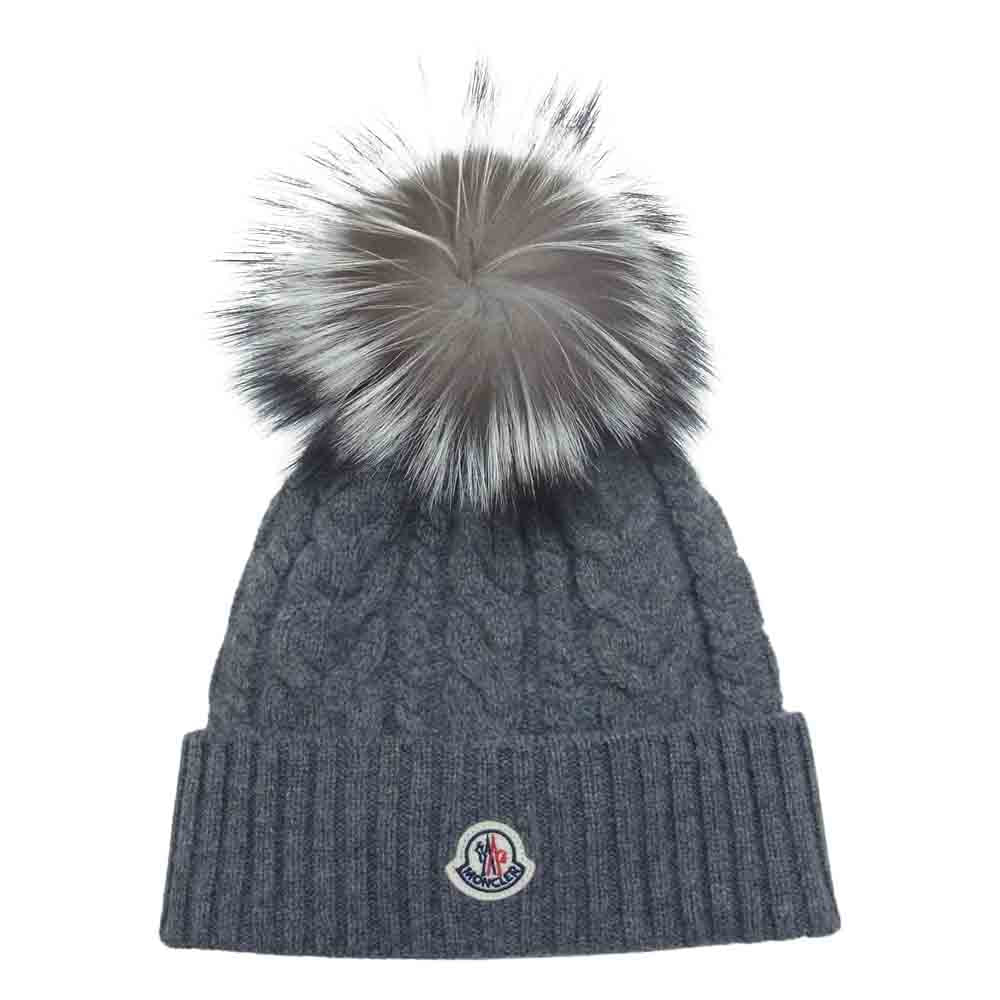 MONCLER モンクレール G20939Z70301 BERRETTO ロゴ ボンボン ニット帽  グレー系【美品】【中古】