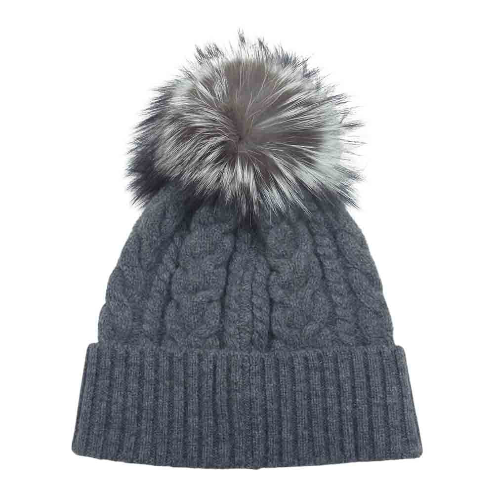 MONCLER モンクレール G20939Z70301 BERRETTO ロゴ ボンボン ニット帽  グレー系【美品】【中古】