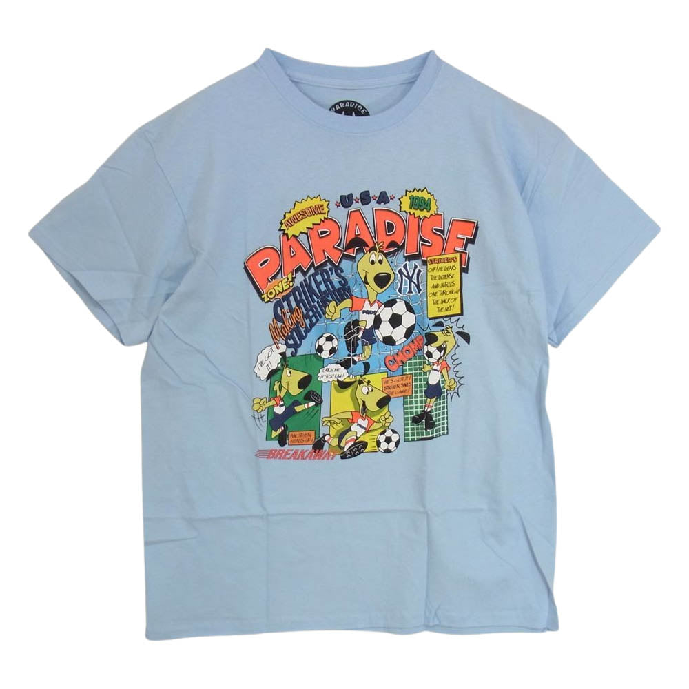 パラダイス PARADISE PUP プリント Tシャツ ライトブルー系 L【新古品】【未使用】【中古】
