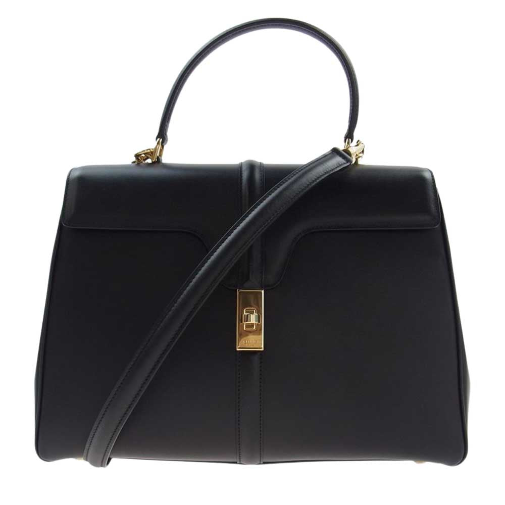 CELINE セリーヌ 16 セーズ ミディアム レザー 2WAY ショルダー ハンド バッグ ブラック系【美品】【中古】