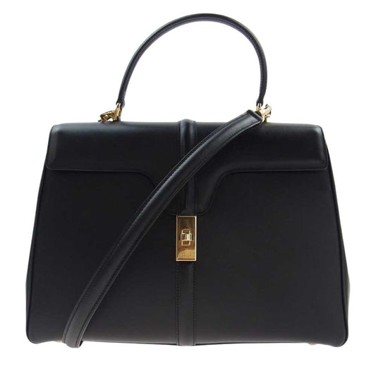 CELINE セリーヌ 16 セーズ ミディアム レザー 2WAY ショルダー ハンド バッグ ブラック系【美品】【中古】