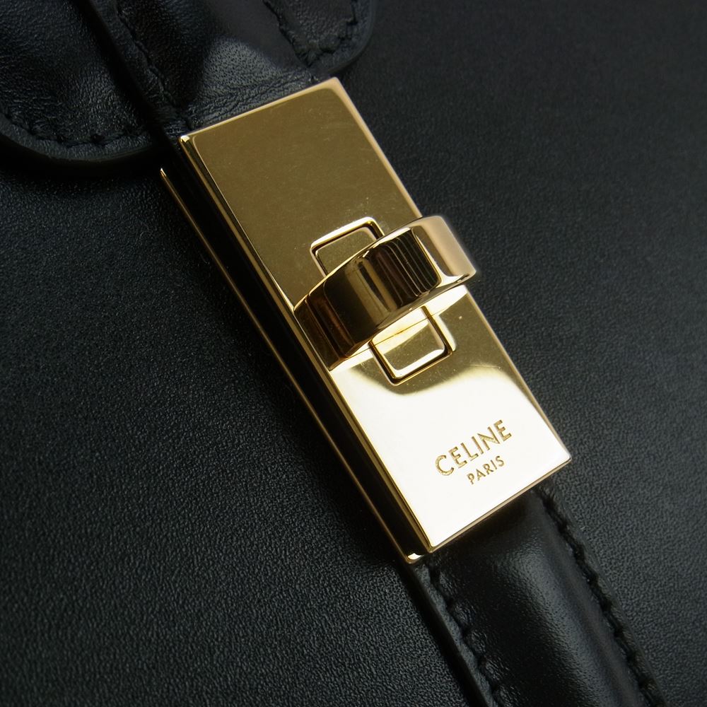 CELINE セリーヌ 16 セーズ ミディアム レザー 2WAY ショルダー ハンド バッグ ブラック系【美品】【中古】