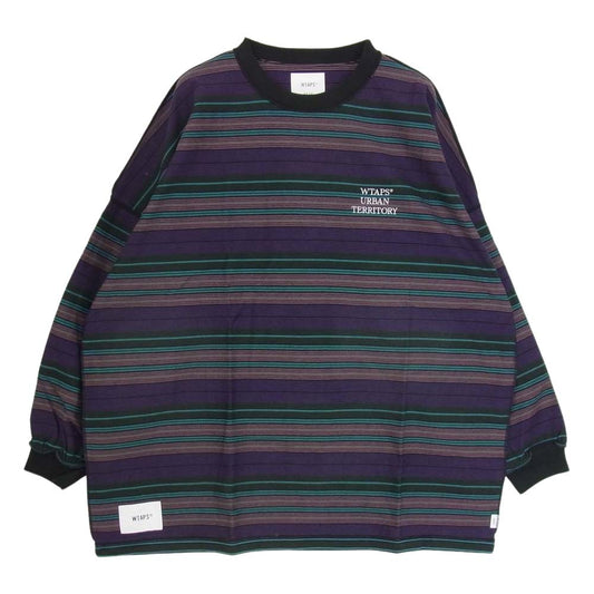 WTAPS ダブルタップス 22SS 221ATDT-CSM32 Long Sleeve Jam 02 Tee ボーダー カットソー パープル系 3【新古品】【未使用】【中古】