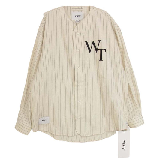WTAPS ダブルタップス 22SS 221TQDT-SHM01 LEAGUE LS COTTON FLANNEL STRIPE リーグ ベースボール ストライプ 長袖 フランネル シャツ オフホワイト系 2【中古】