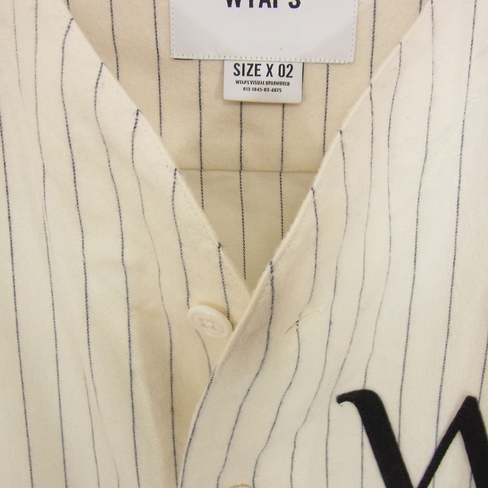 WTAPS ダブルタップス 22SS 221TQDT-SHM01 LEAGUE LS COTTON FLANNEL STRIPE リーグ ベースボール ストライプ 長袖 フランネル シャツ オフホワイト系 2【中古】