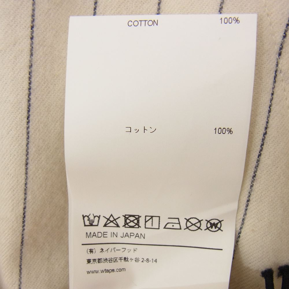 WTAPS ダブルタップス 22SS 221TQDT-SHM01 LEAGUE LS COTTON FLANNEL STRIPE リーグ ベースボール ストライプ 長袖 フランネル シャツ オフホワイト系 2【中古】