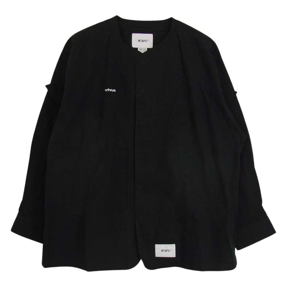WTAPS ダブルタップス 22SS 221WVDT-SHM04 SCOUT LS NYCO TUSSAH クロスボーン刺繍 スカウト ノーカラー 長袖 ベースボール シャツ ブラック系 3【中古】