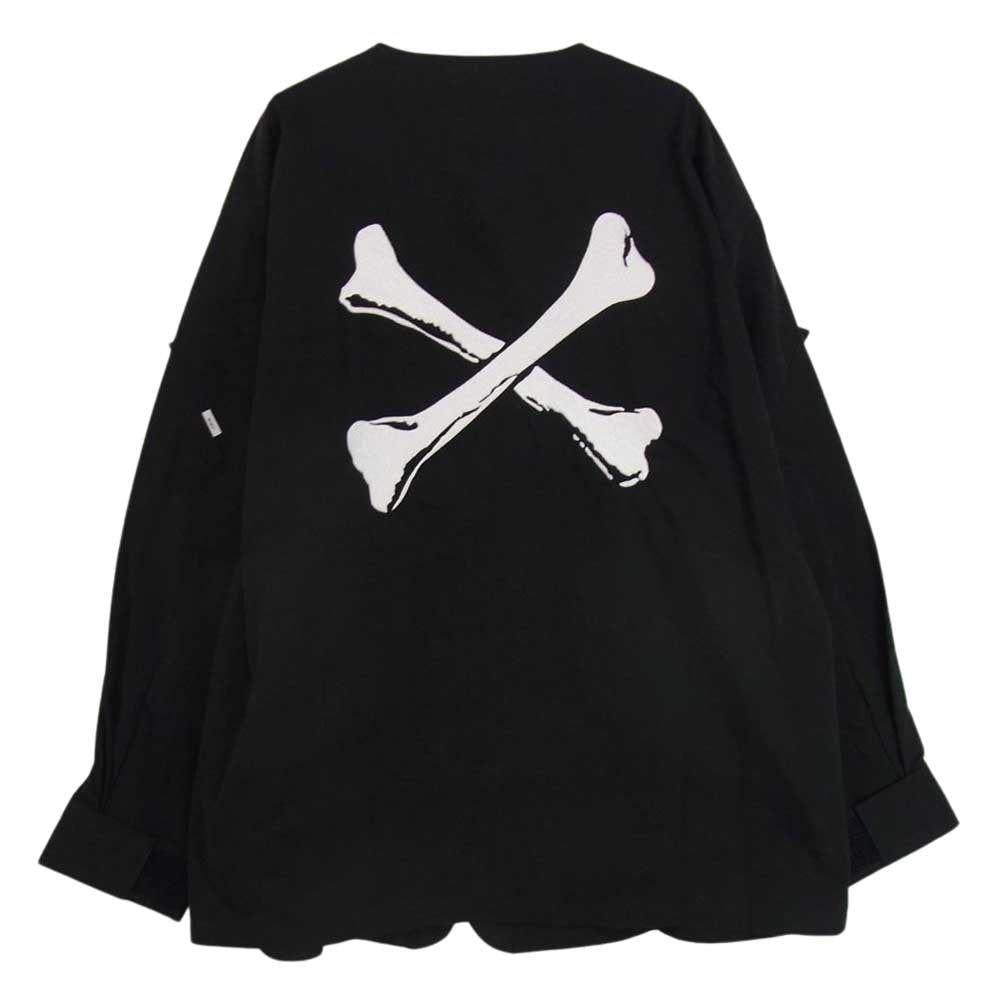 WTAPS ダブルタップス 22SS 221WVDT-SHM04 SCOUT LS NYCO TUSSAH クロスボーン刺繍 スカウト ノーカラー 長袖 ベースボール シャツ ブラック系 3【中古】