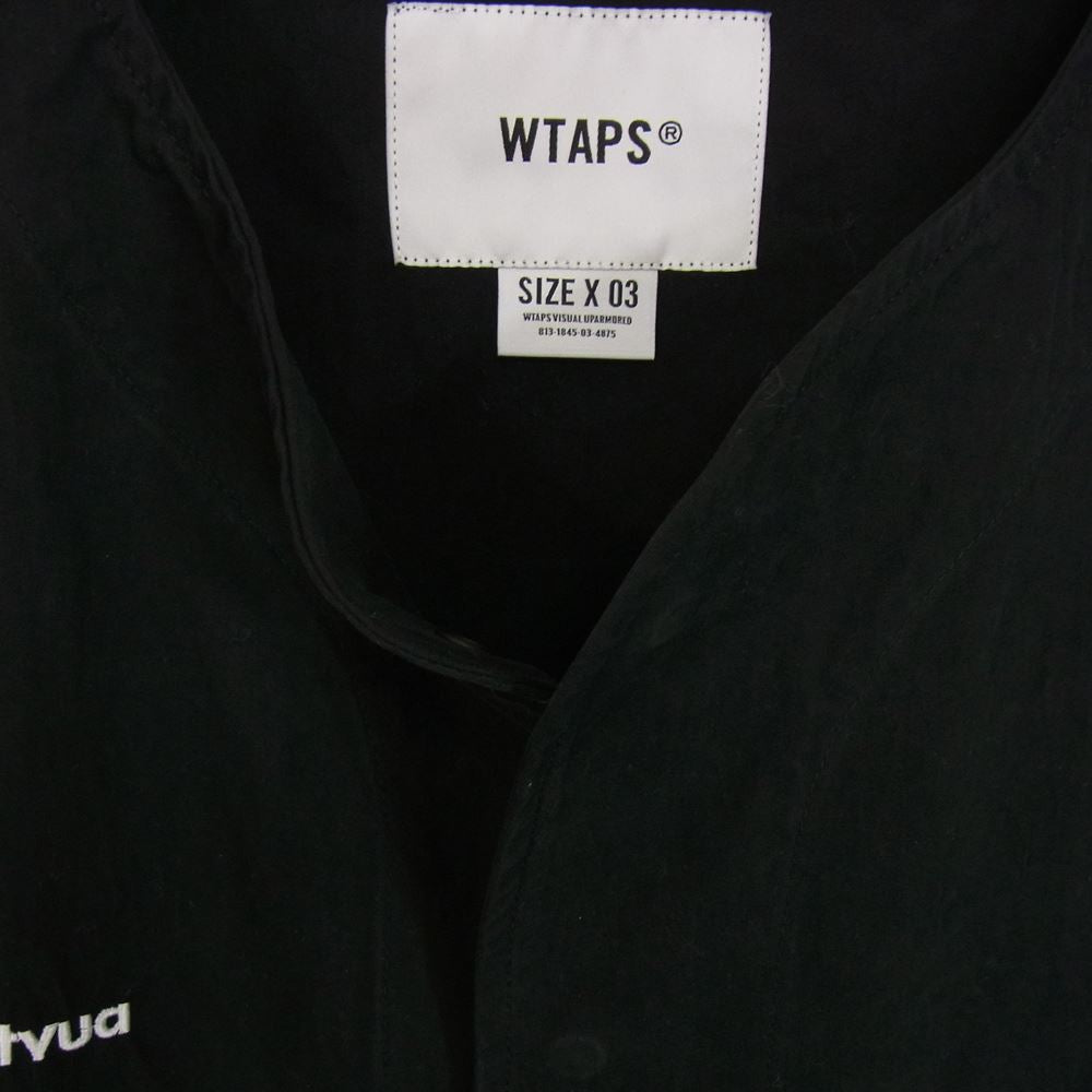 WTAPS ダブルタップス 22SS 221WVDT-SHM04 SCOUT LS NYCO TUSSAH クロスボーン刺繍 スカウト ノーカラー 長袖 ベースボール シャツ ブラック系 3【中古】