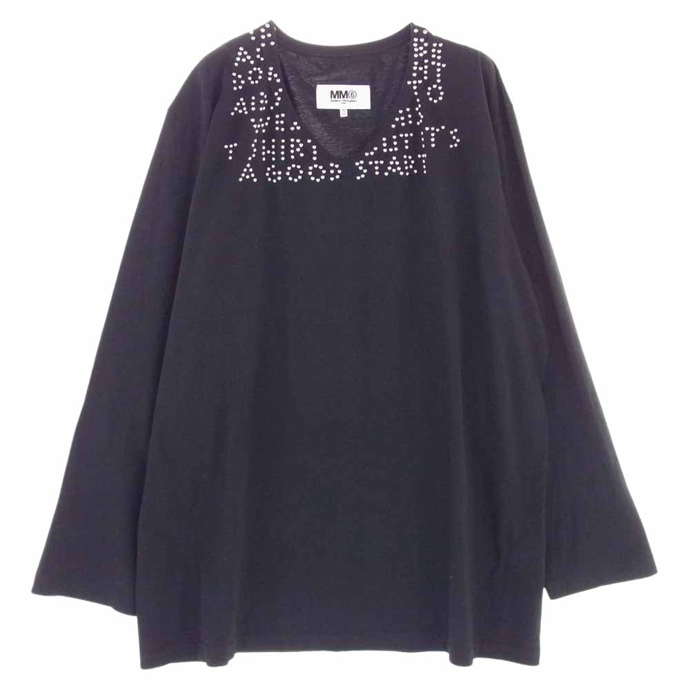 MAISON MARGIELA メゾンマルジェラ MM6 エムエムシックス 22AW S62GD0134 S23588 Vネック スタッズ エイズ カットソー 長袖 Tシャツ ブラック系 XXL【美品】【中古】