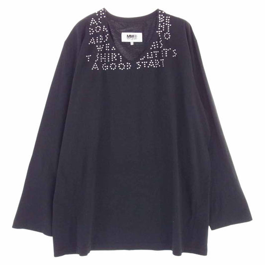MAISON MARGIELA メゾンマルジェラ MM6 エムエムシックス 22AW S62GD0134 S23588 Vネック スタッズ エイズ カットソー 長袖 Tシャツ ブラック系 XXL【美品】【中古】