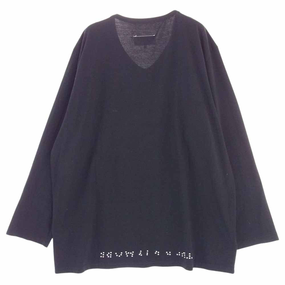 MAISON MARGIELA メゾンマルジェラ MM6 エムエムシックス 22AW S62GD0134 S23588 Vネック スタッズ エイズ カットソー 長袖 Tシャツ ブラック系 XXL【美品】【中古】