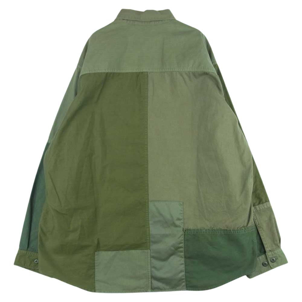 COMME des GARCONS HOMME コムデギャルソンオム 22AW HJ-B011 AD2022 綿カツラギ 多素材MIX 製品加工 ミリタリー パッチワーク 長袖 シャツ グリーン系 L【美品】【中古】
