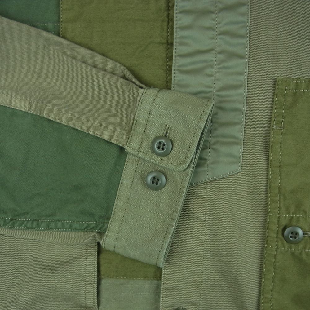 COMME des GARCONS HOMME コムデギャルソンオム 22AW HJ-B011 AD2022 綿カツラギ 多素材MIX 製品加工 ミリタリー パッチワーク 長袖 シャツ グリーン系 L【美品】【中古】