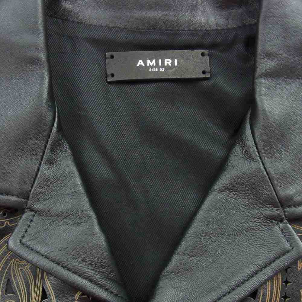 アミリ バンダナプリント レーザーカット レザー 半袖 ボウリング シャツ ブラック系【美品】【中古】