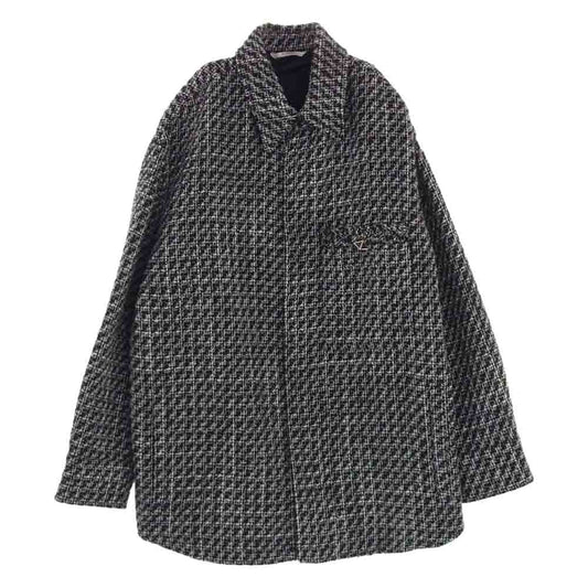 VALENTINO ヴァレンティノ 22AW 1V3CIH348RC イタリア製 TWEED SHIRT ツイード オーバーサイズ シャツ ジャケット ブラック系 ホワイト系 M【美品】【中古】