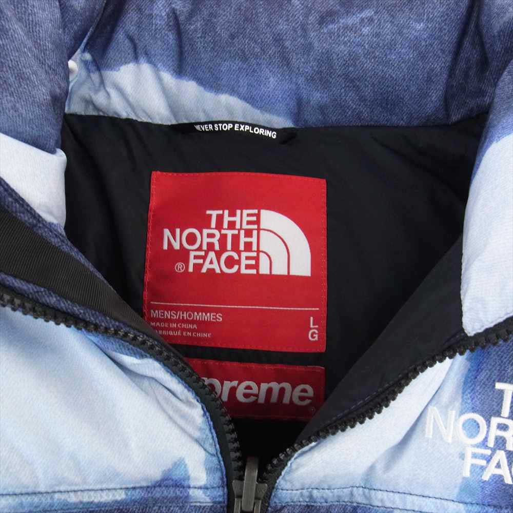 Supreme シュプリーム 21AW ND52100I Bleached Denim Print Nuptse ブリーチ デニム プリント ヌプシ ダウン ジャケット マルチカラー系 L【極上美品】【中古】