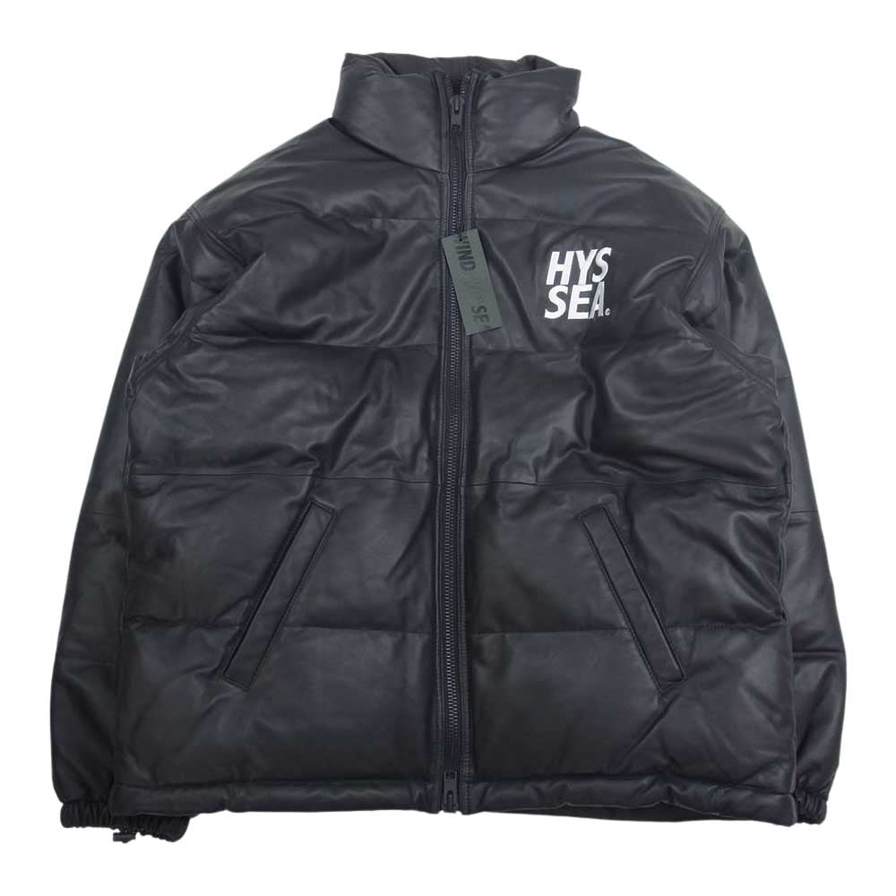 WIND AND SEA ウィンダンシー 22AW WDS-C-HYS-23-AP-Q1-02 × WIND AND SEA ウィンダンシー WDS Leather Down Jacket レザー ダウン ジャケット ヨークレザー 羊革 ブラック系 XL【極上美品】【中古】