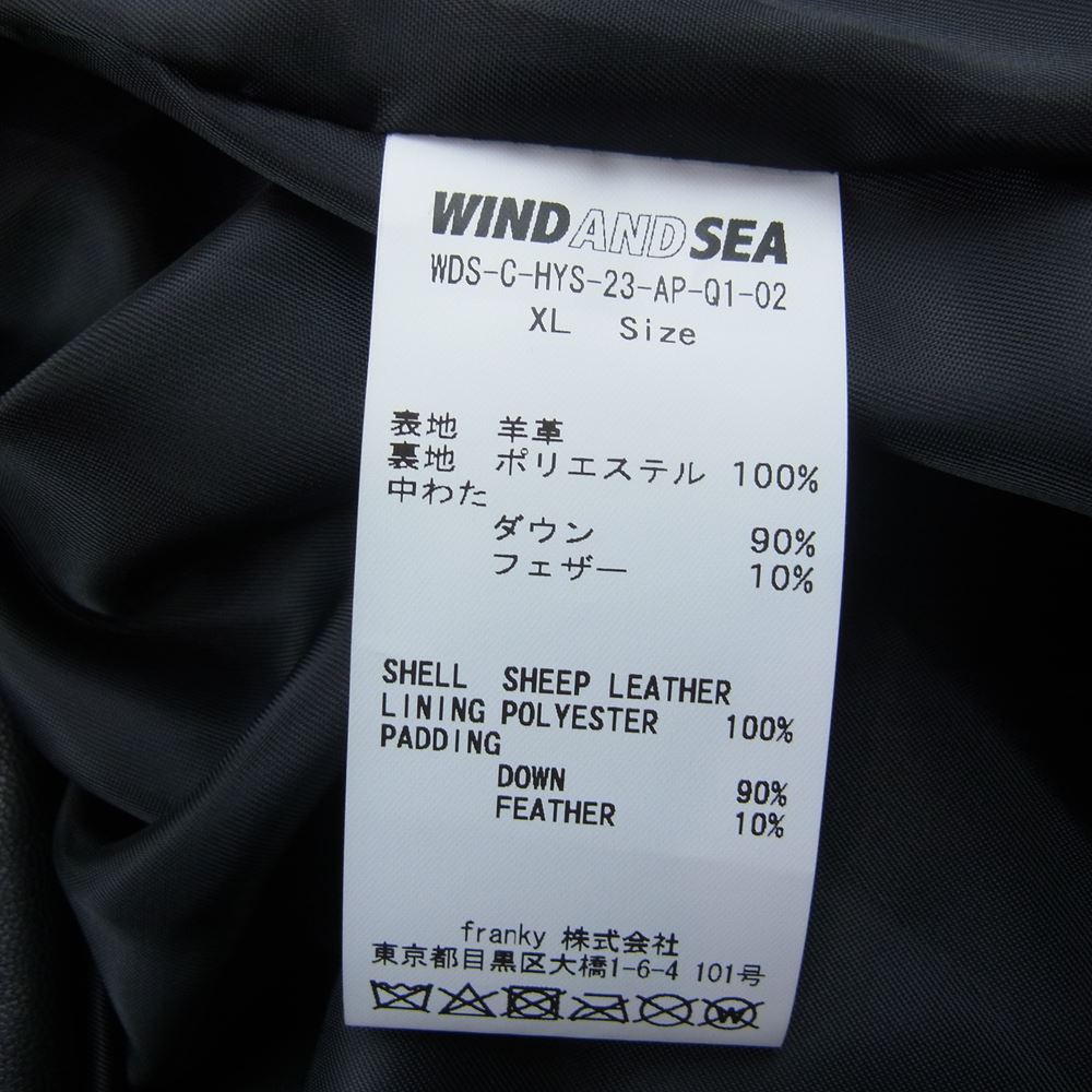 WIND AND SEA ウィンダンシー 22AW WDS-C-HYS-23-AP-Q1-02 × WIND AND SEA ウィンダンシー WDS Leather Down Jacket レザー ダウン ジャケット ヨークレザー 羊革 ブラック系 XL【極上美品】【中古】
