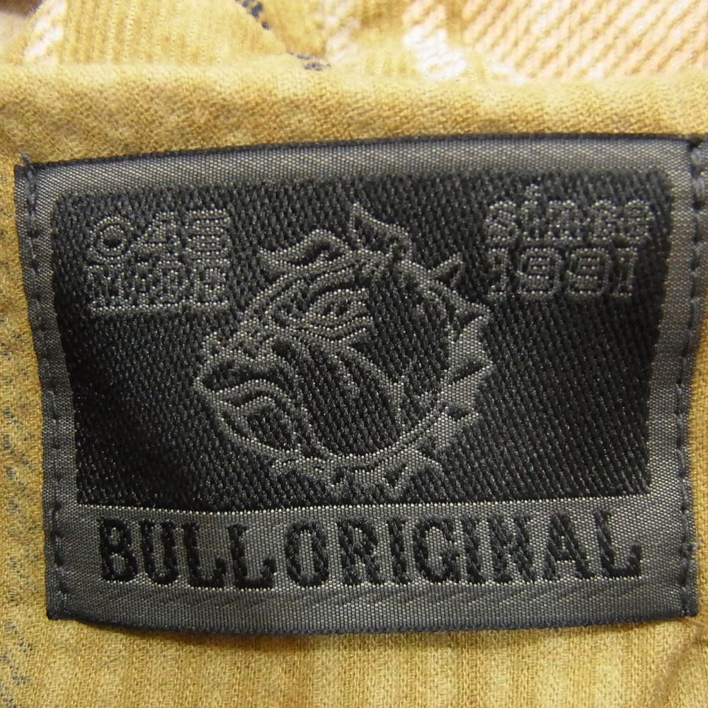 ブルオリジナル フード付 チェック柄 コーデュロイ 半袖 シャツ カーキ系 L【美品】【中古】