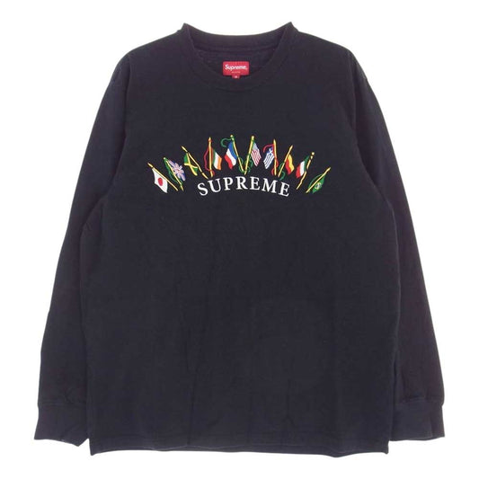 Supreme シュプリーム 19AW Flags L/S Top Tee フラッグ 刺繍 長袖 Tシャツ ブラック系 M【中古】