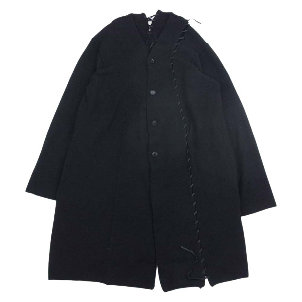 Yohji Yamamoto POUR HOMME ヨウジヤマモトプールオム 20AW HR-K79-194 7G STRING LEATHER CORD STRING ROUND NECK ラウンドネック レザーコード 革紐通し ニット カーディガン ブラック系 3【中古】
