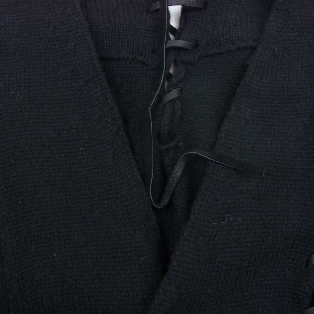 Yohji Yamamoto POUR HOMME ヨウジヤマモトプールオム 20AW HR-K79-194 7G STRING LEATHER CORD STRING ROUND NECK ラウンドネック レザーコード 革紐通し ニット カーディガン ブラック系 3【中古】