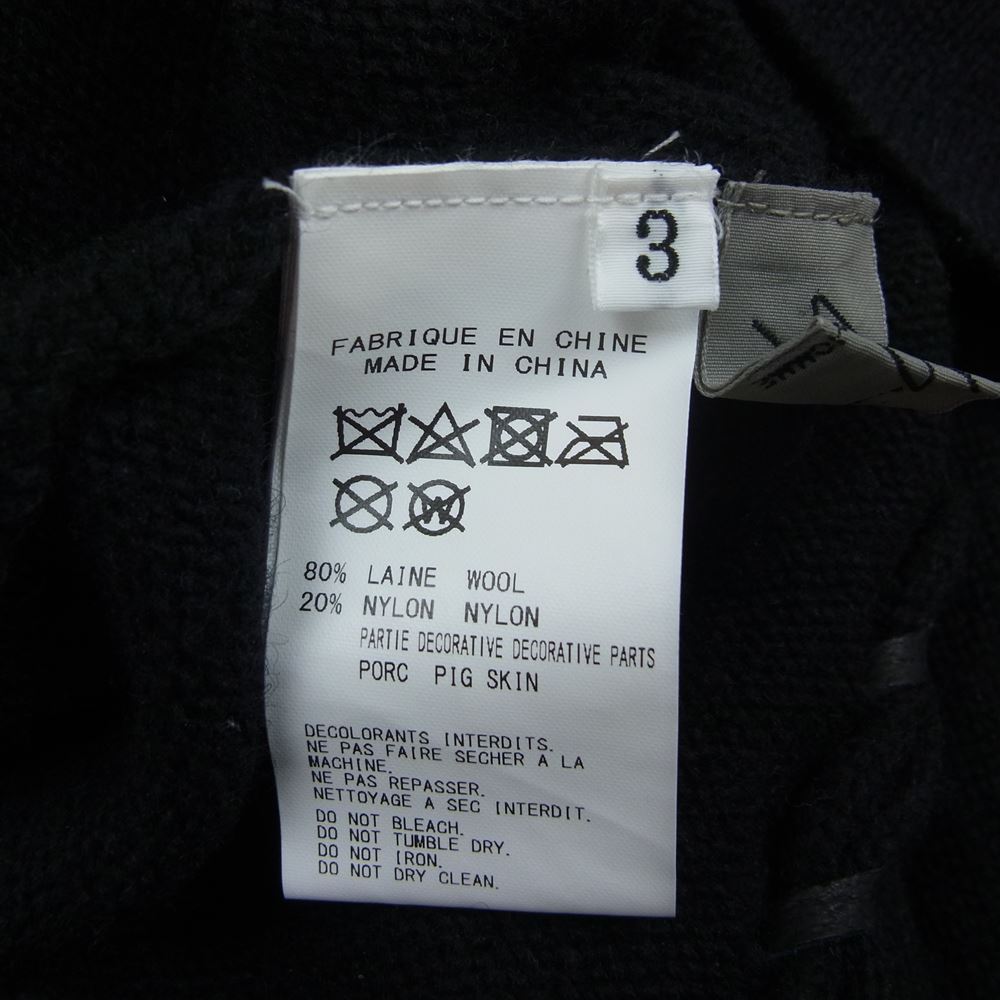 Yohji Yamamoto POUR HOMME ヨウジヤマモトプールオム 20AW HR-K79-194 7G STRING LEATHER CORD STRING ROUND NECK ラウンドネック レザーコード 革紐通し ニット カーディガン ブラック系 3【中古】