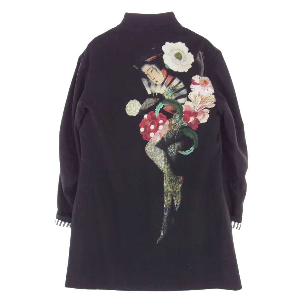 Yohji Yamamoto POUR HOMME ヨウジヤマモトプールオム 19SS HH-J23-103 W-スタンドロングJ 浮世絵 フラシ天 ウール スタンドカラー ロング ジャケット コート ブラック系 マルチカラー系 2【中古】