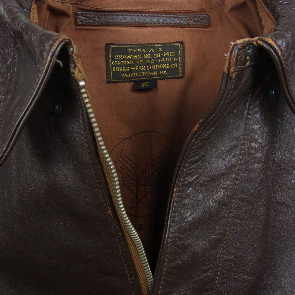 The REAL McCOY'S ザリアルマッコイズ 301415 421401P　 ROUGH WEAR ラフウェア 実名復刻 TYPE A-2 フライト レザー ジャケット ブラウン系 36【中古】