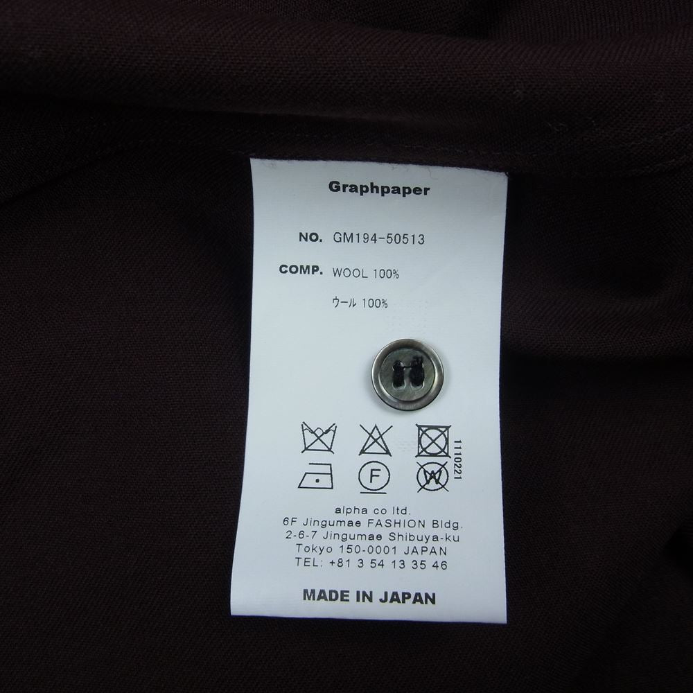 GRAPHPAPER グラフペーパー  19AW GM194-50513 Lechoppe EDIFICE 別注 WOOL TWILL L/S BOX SHIRT ウール ツイル ボックス シャツ ブラウン系 2【美品】【中古】