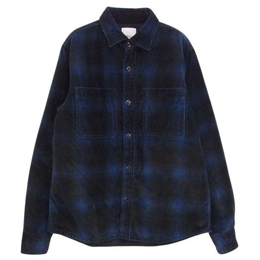 Ron Herman ロンハーマン CORD CHECK SHIRT 中綿 キルティング チェック シャツ ジャケット ネイビー系 S【中古】
