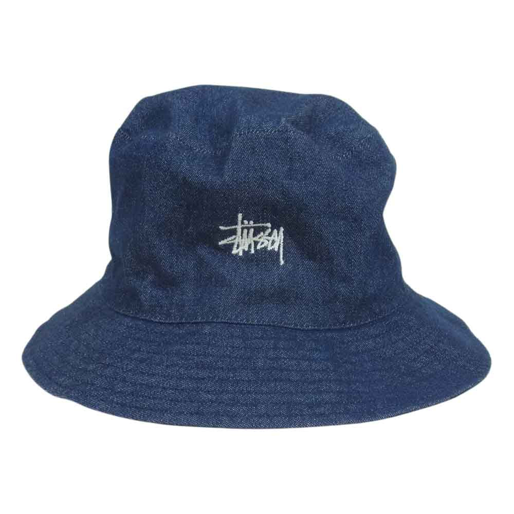 STUSSY ステューシー リバーシブル デニム バケット ハット 刺繍 ストックロゴ シャネルロゴ インディゴブルー系 L/XL【中古】