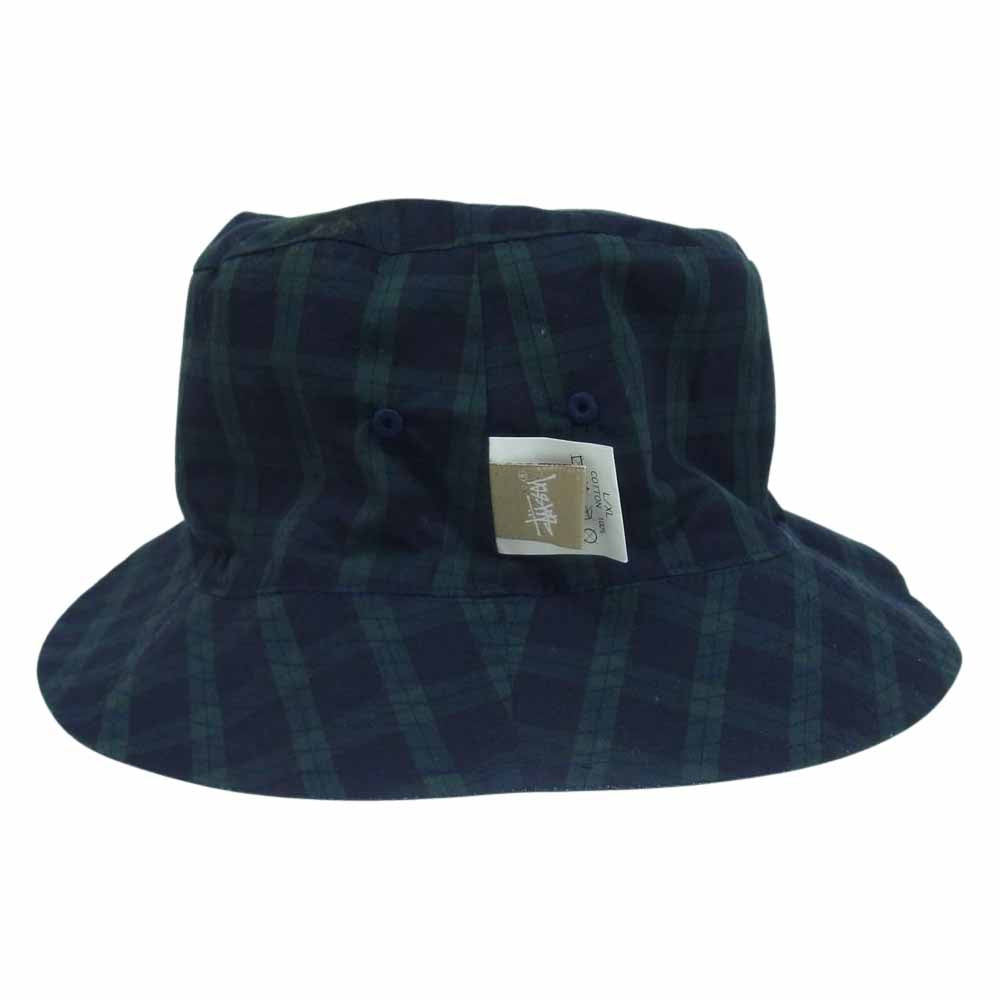 STUSSY ステューシー リバーシブル デニム バケット ハット 刺繍 ストックロゴ シャネルロゴ インディゴブルー系 L/XL【中古】
