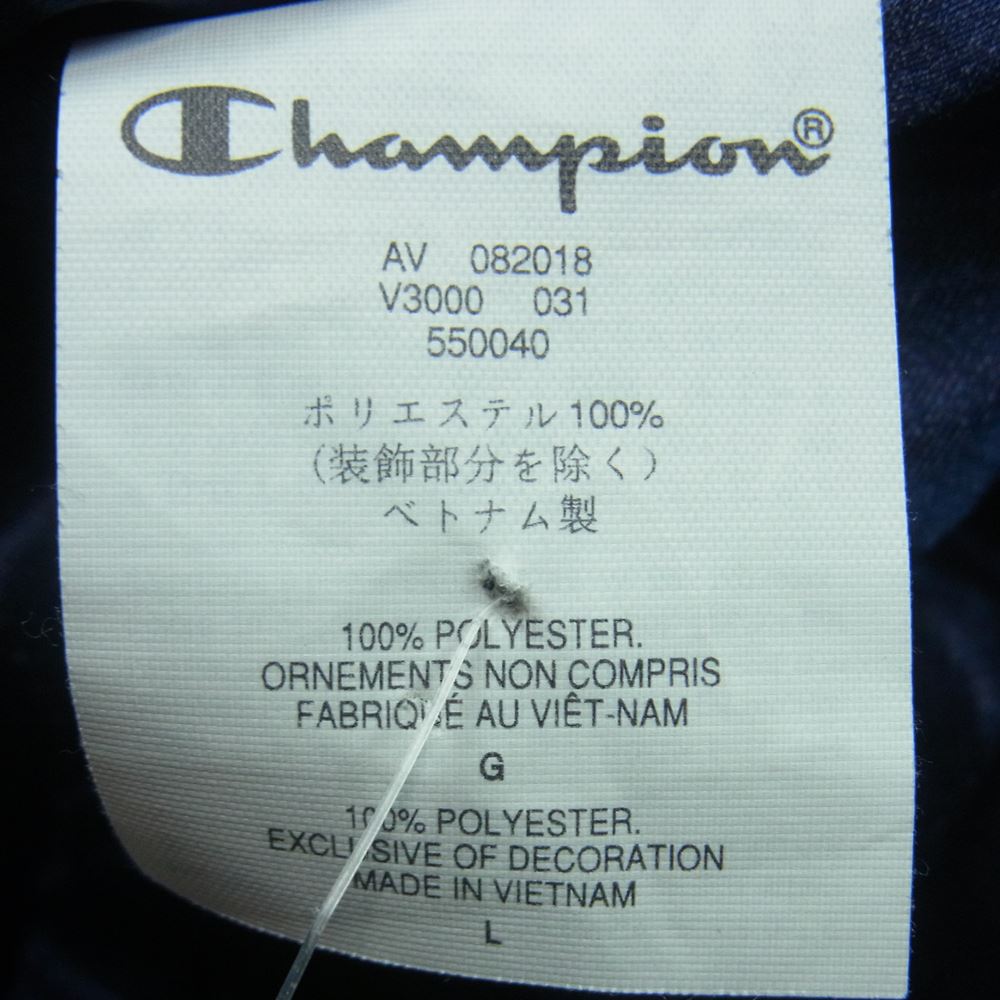 Supreme シュプリーム 18AW Champion Hooded Satin Varsity Jacket チャンピオン サテン バーシティ ジャケット スタジャン ネイビー系 L【中古】